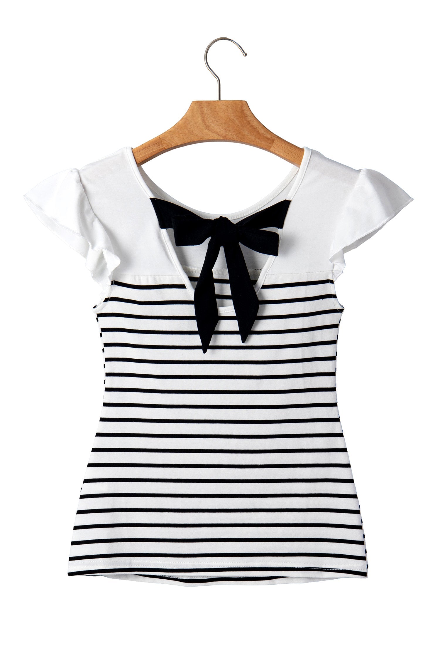 Stripe Contrast Bow Tie Back Ruffle Tank Top