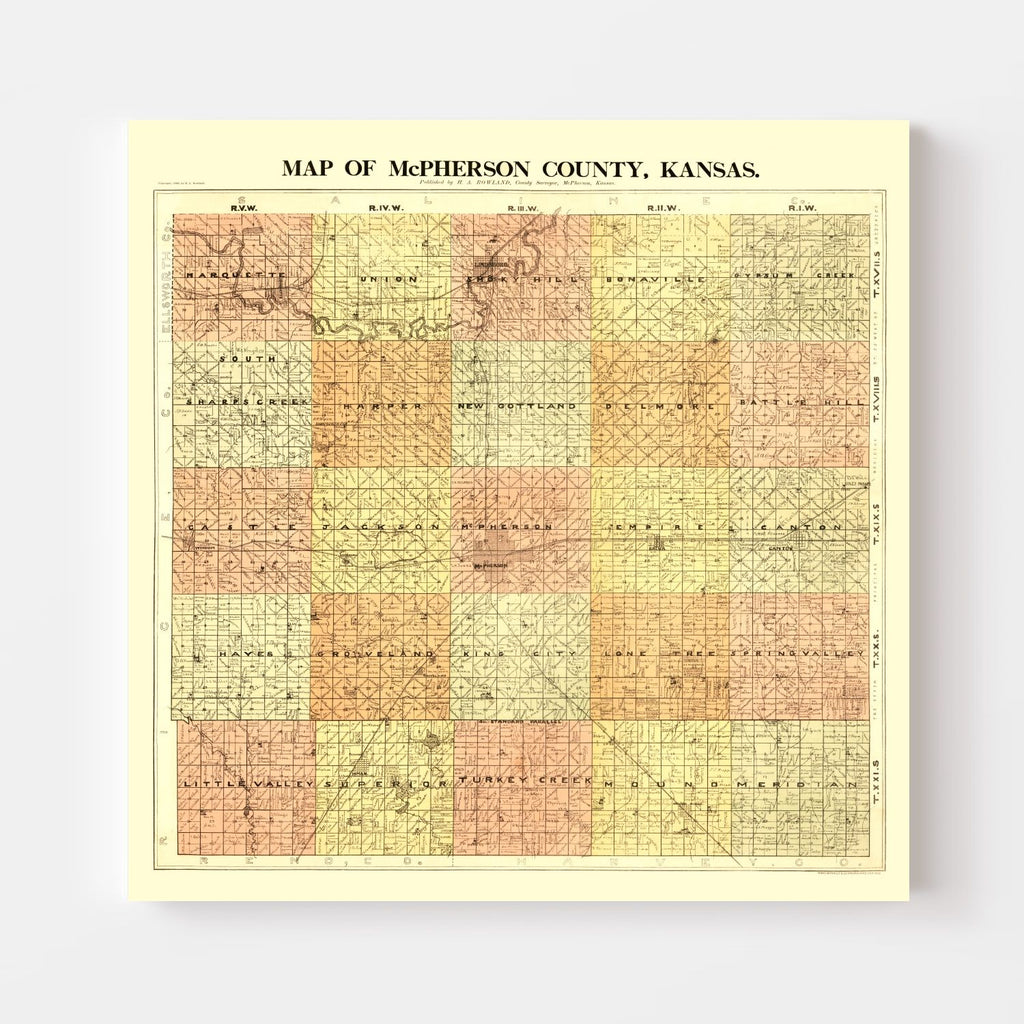 Vintage Map of McPherson County, Kansas 1898