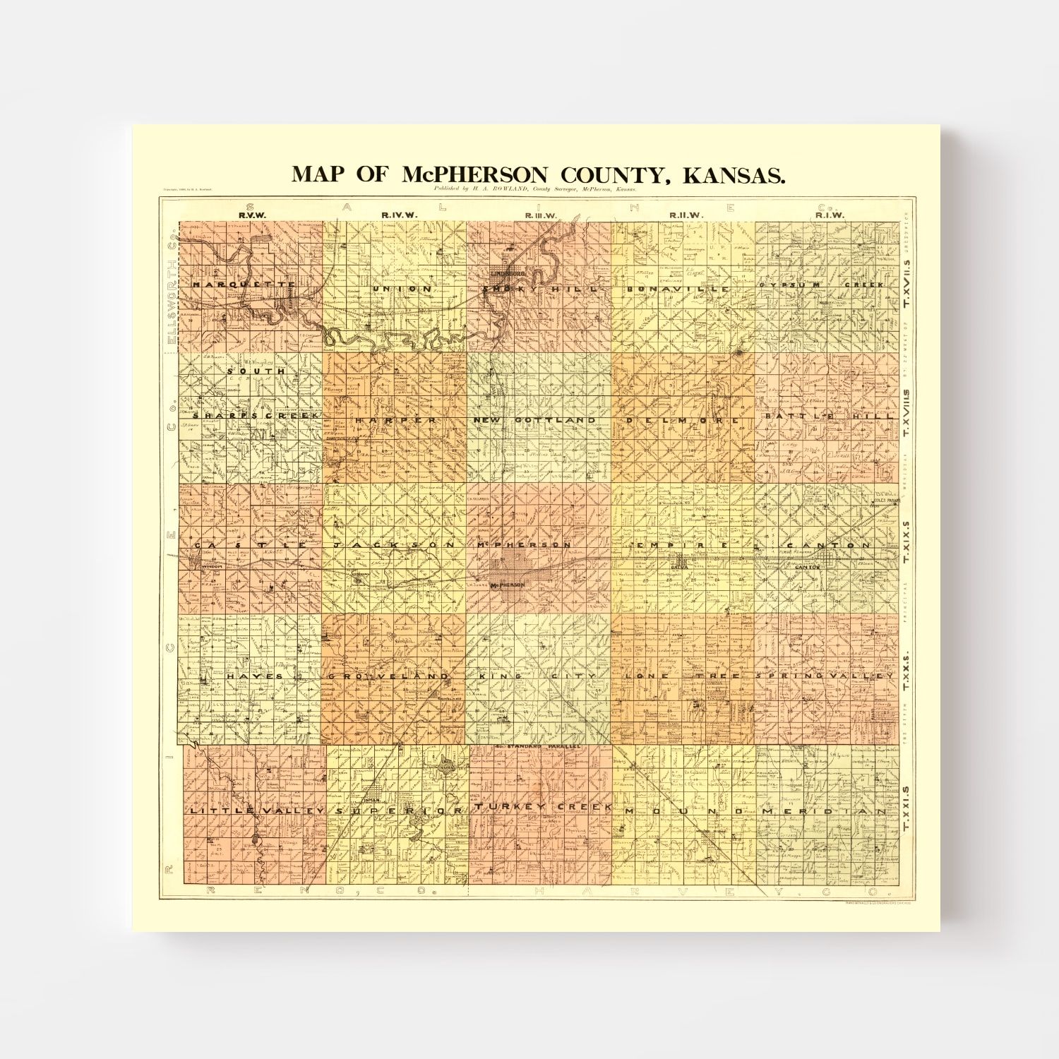 Vintage Map of McPherson County, Kansas 1898