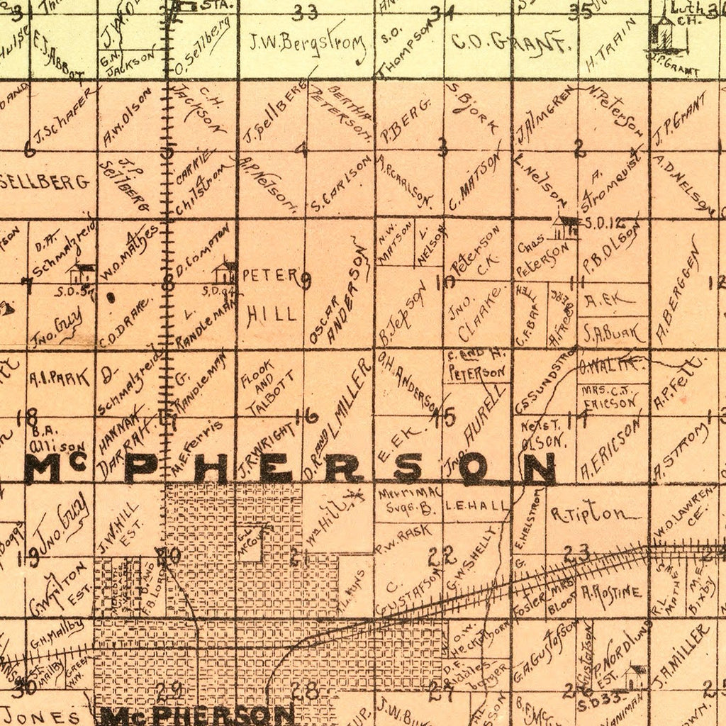 Vintage Map of McPherson County, Kansas 1898