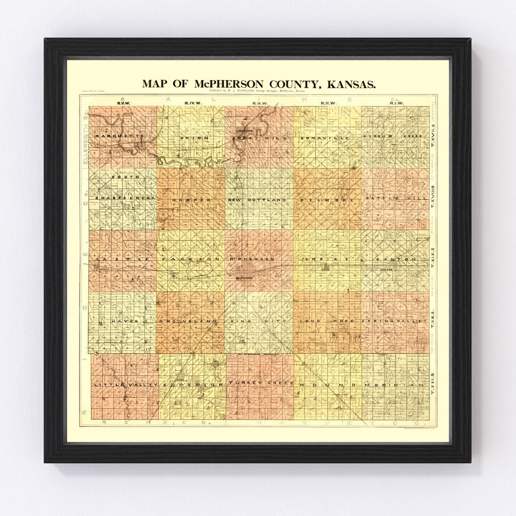 Vintage Map of McPherson County, Kansas 1898