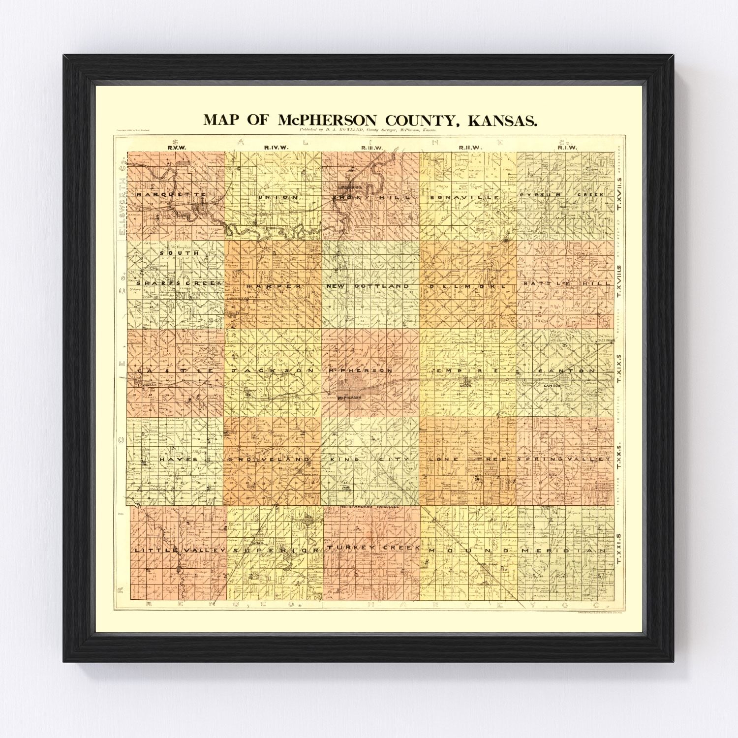 Vintage Map of McPherson County, Kansas 1898