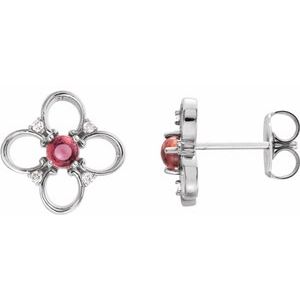 14K White Gold Natural Pink Tourmaline & .04 CTW Natural Diamond Earrings