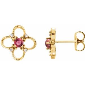 14K Yellow Gold Natural Pink Tourmaline & .04 CTW Natural Diamond Earrings