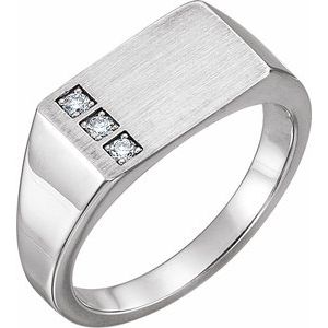 14K White Gold 1/10 CTW Natural Diamond Signet Ring