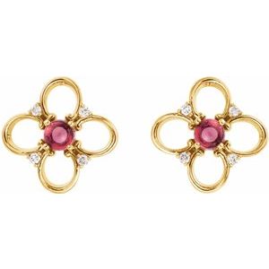 14K Yellow Gold Natural Pink Tourmaline & .04 CTW Natural Diamond Earrings – image 2