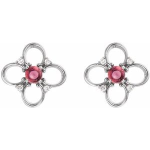 14K White Gold Natural Pink Tourmaline & .04 CTW Natural Diamond Earrings