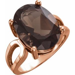 14K Rose Gold 16x12 mm Natural Smoky Quartz Ring