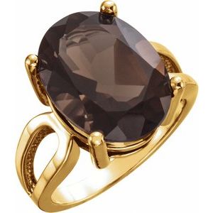 14K Yellow Gold 16x12 mm Natural Smoky Quartz Ring