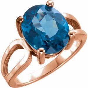 14K Rose Gold 12x10 mm Natural London Blue Topaz Ring
