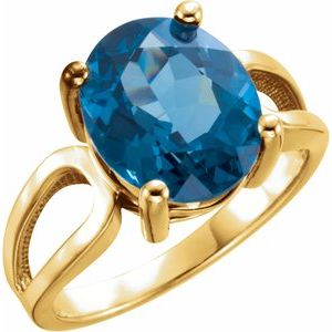 14K Yellow Gold 12x10 mm Natural London Blue Topaz Ring