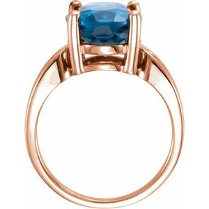 14K Rose Gold 12x10 mm Natural London Blue Topaz Ring