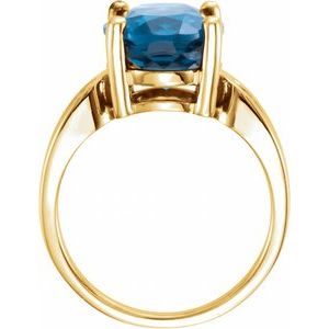 14K Yellow Gold 12x10 mm Natural London Blue Topaz Ring