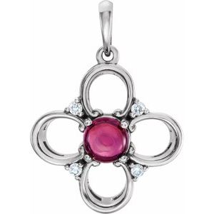 14K White Gold Natural Pink Tourmaline & .06 CTW Natural Diamond Pendant