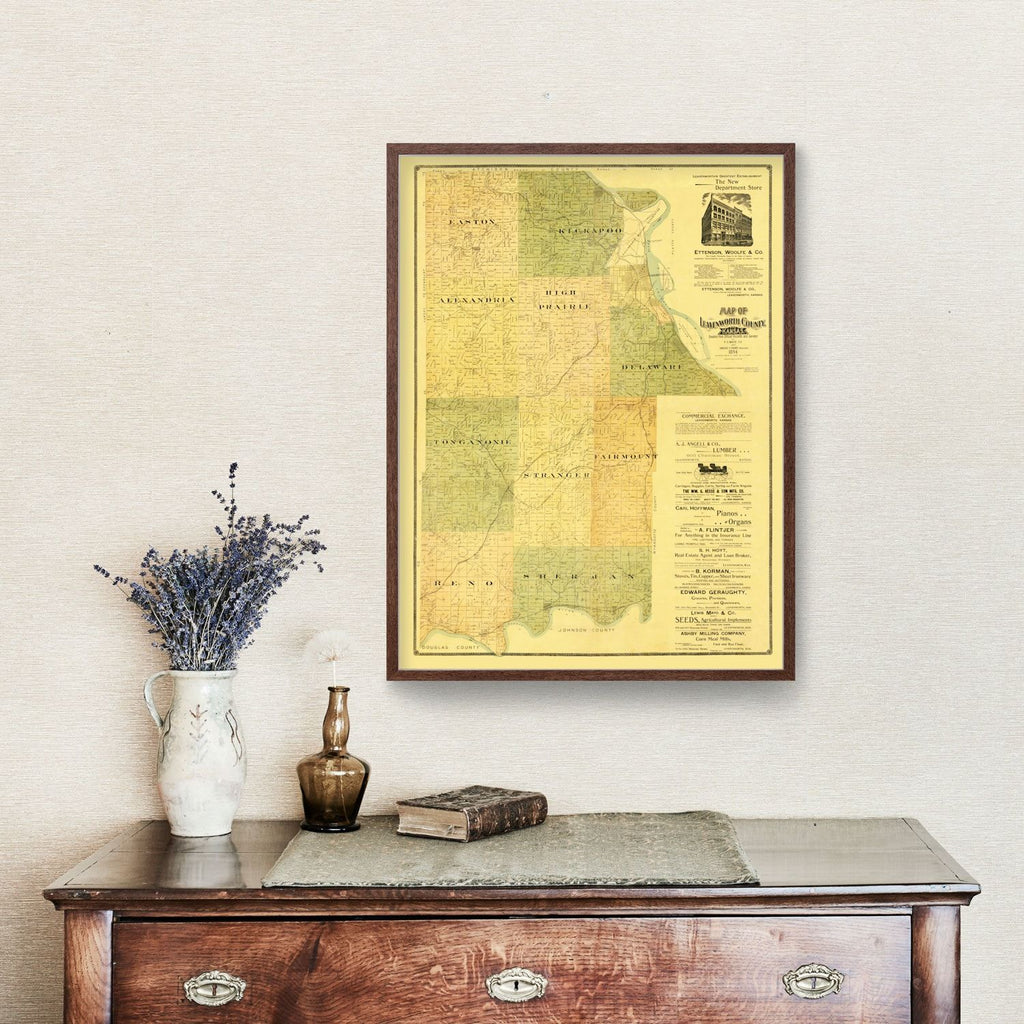 Vintage Map of Leavenworth County, Kansas 1894