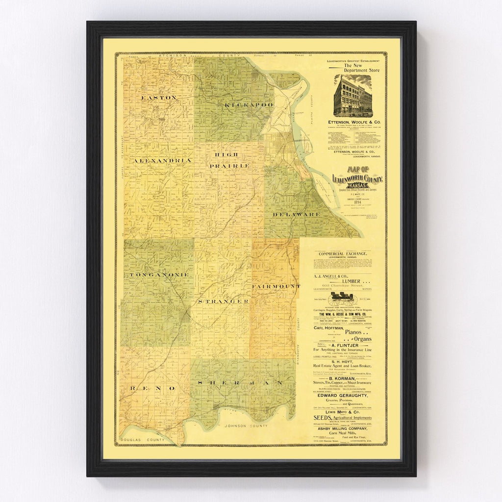Vintage Map of Leavenworth County, Kansas 1894