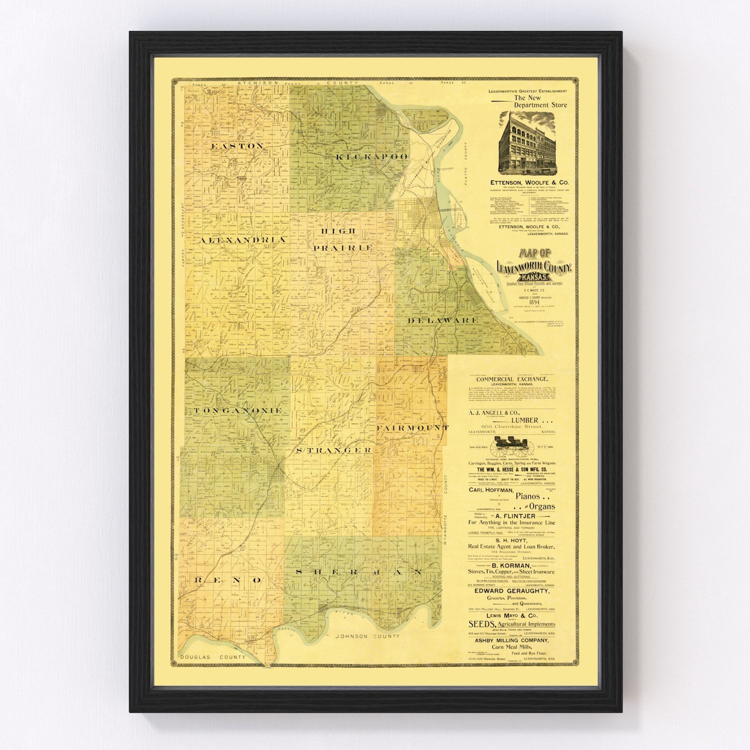 Vintage Map of Leavenworth County, Kansas 1894