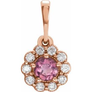 14K Rose Gold Natural Pink Tourmaline & 1/8 CTW Natural Diamond Pendant