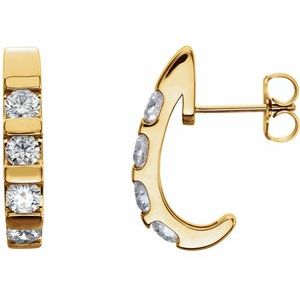 14K Yellow Gold 1 CTW Natural Diamond J-Hoop Earrings