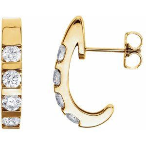 14K Yellow Gold 1 1/5 CTW Natural Diamond J-Hoop Earrings