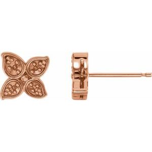 14K Rose Gold 1.3 mm Round Leaf Earring Mounting