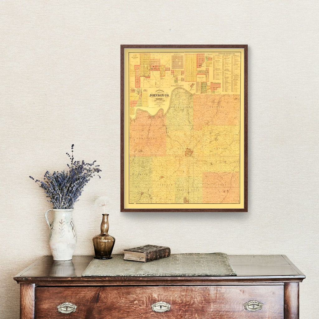 Vintage Map of Johnson County, Kansas 1886