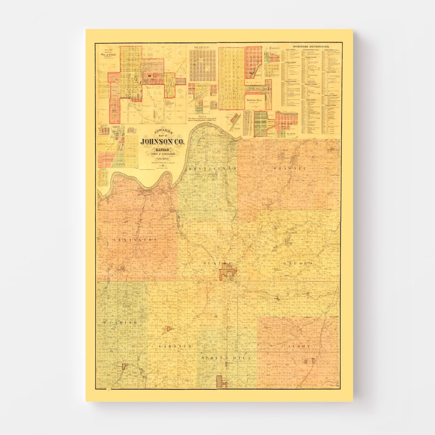 Vintage Map of Johnson County, Kansas 1886