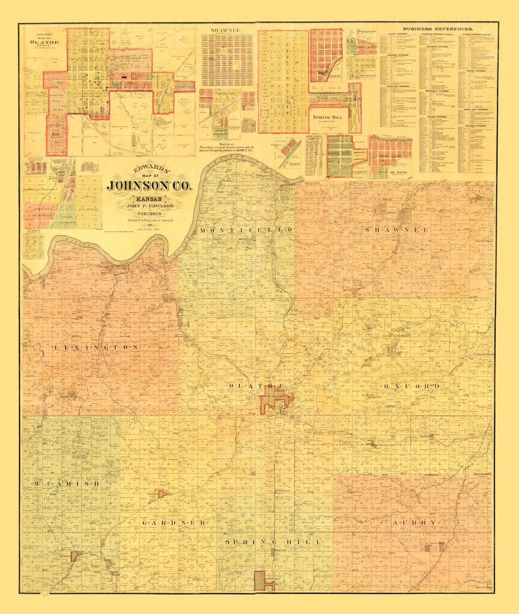 Vintage Map of Johnson County, Kansas 1886