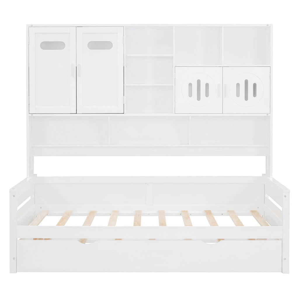 Daybed With All-In-One Cabinet And Shelf