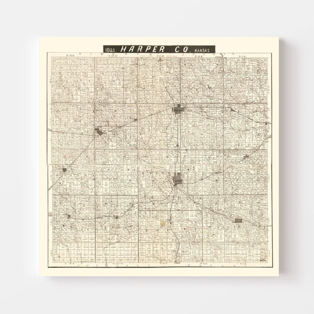 Vintage Map of Harper County, Kansas 1893