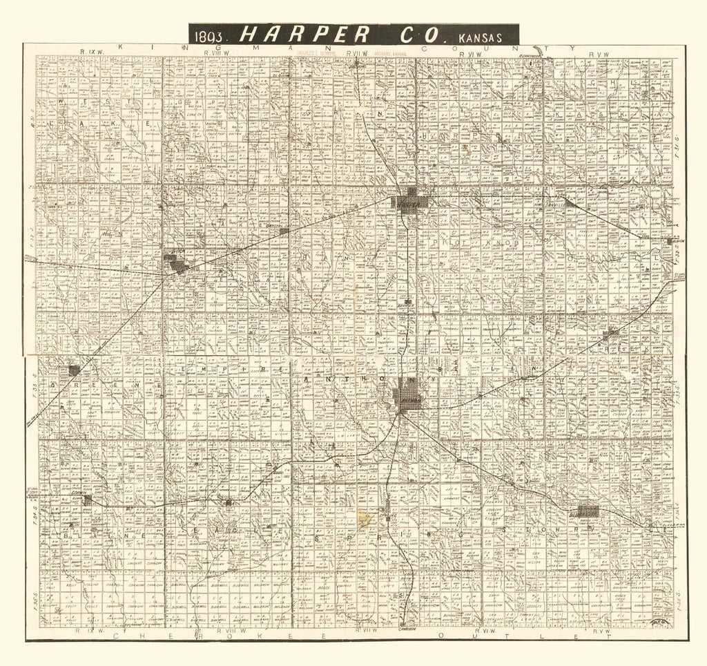 Vintage Map of Harper County, Kansas 1893