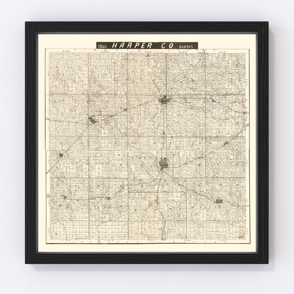 Vintage Map of Harper County, Kansas 1893