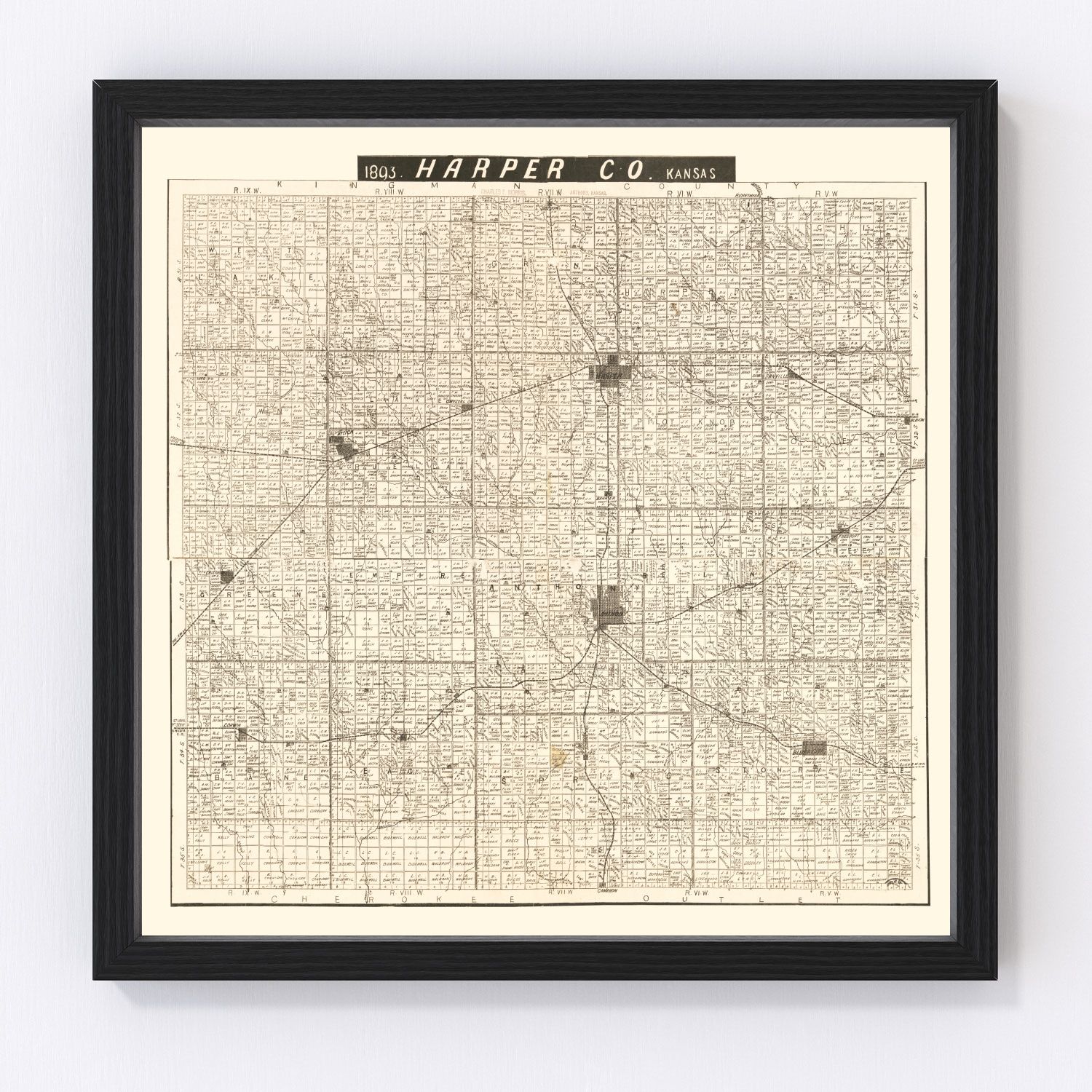 Vintage Map of Harper County, Kansas 1893