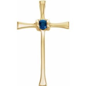 14K Yellow Gold Natural Blue Sapphire Cross Pendant