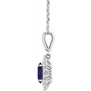 14K White Gold Lab-Grown Blue Sapphire & 1/3 CTW Natural Diamond 18" Necklace