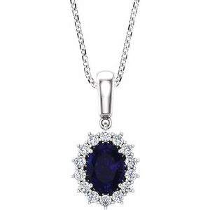 14K White Gold Lab-Grown Blue Sapphire & 1/3 CTW Natural Diamond 18" Necklace