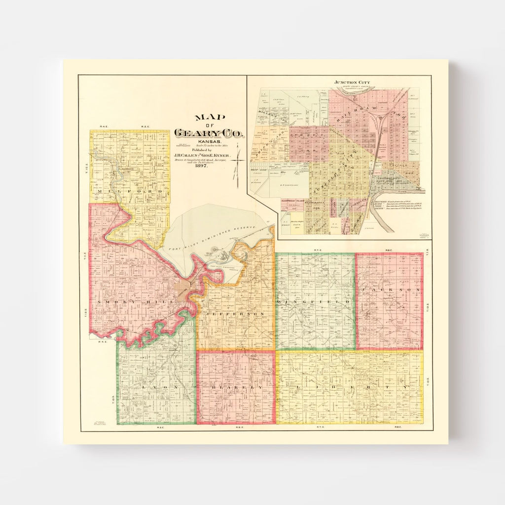 Vintage Map of Geary County, Kansas 1897