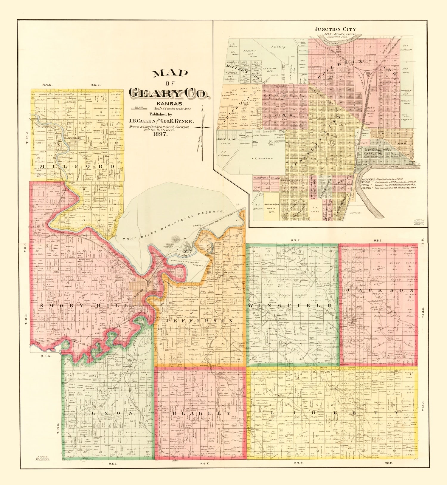 Vintage Map of Geary County, Kansas 1897