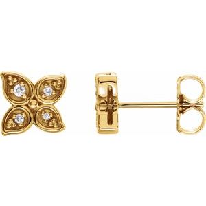 14K Yellow Gold  .05 CTW Natural Diamond Leaf Earrings