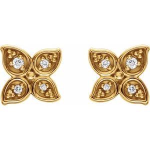 14K Yellow Gold  .05 CTW Natural Diamond Leaf Earrings – image 2