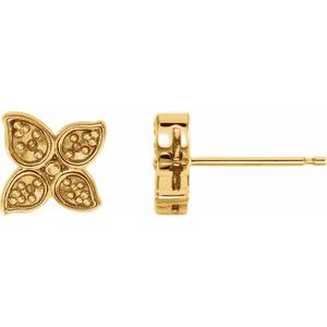 14K Yellow Gold 1.3 mm Round Leaf Earring Mounting