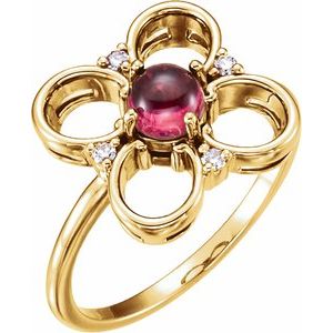 14K Yellow Gold Natural Pink Tourmaline & .06 CTW Natural Diamond Clover Ring