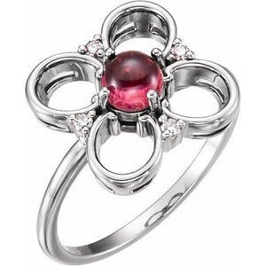 14K White Gold Natural Pink Tourmaline & .06 CTW Natural Diamond Clover Ring