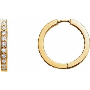 14K Yellow Gold 3/4 CTW Natural Diamond Inside-Outside 18 mm Hoop Earrings