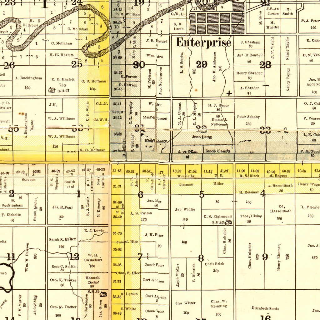 Vintage Map of Dickinson County, Kansas 1885