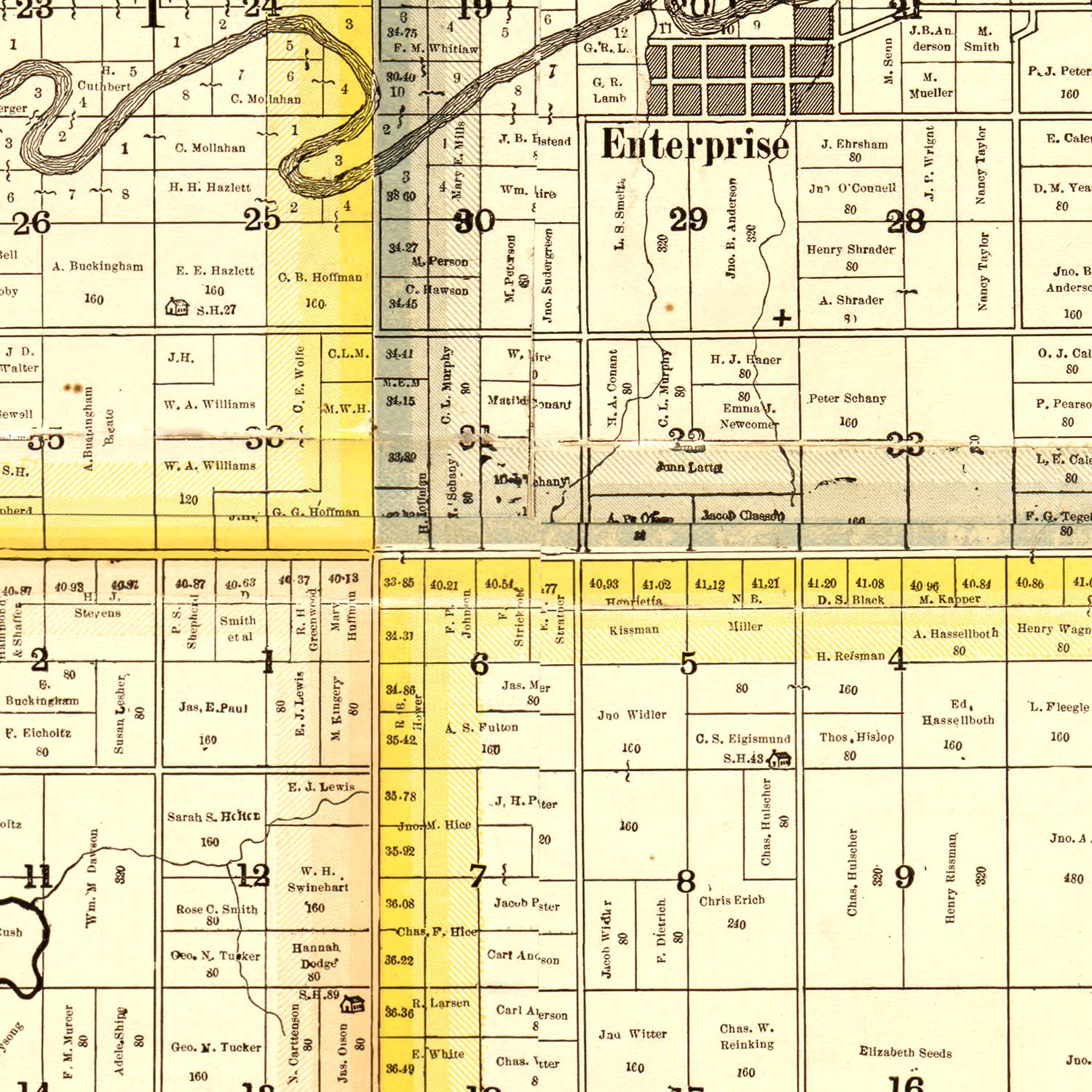 Vintage Map of Dickinson County, Kansas 1885