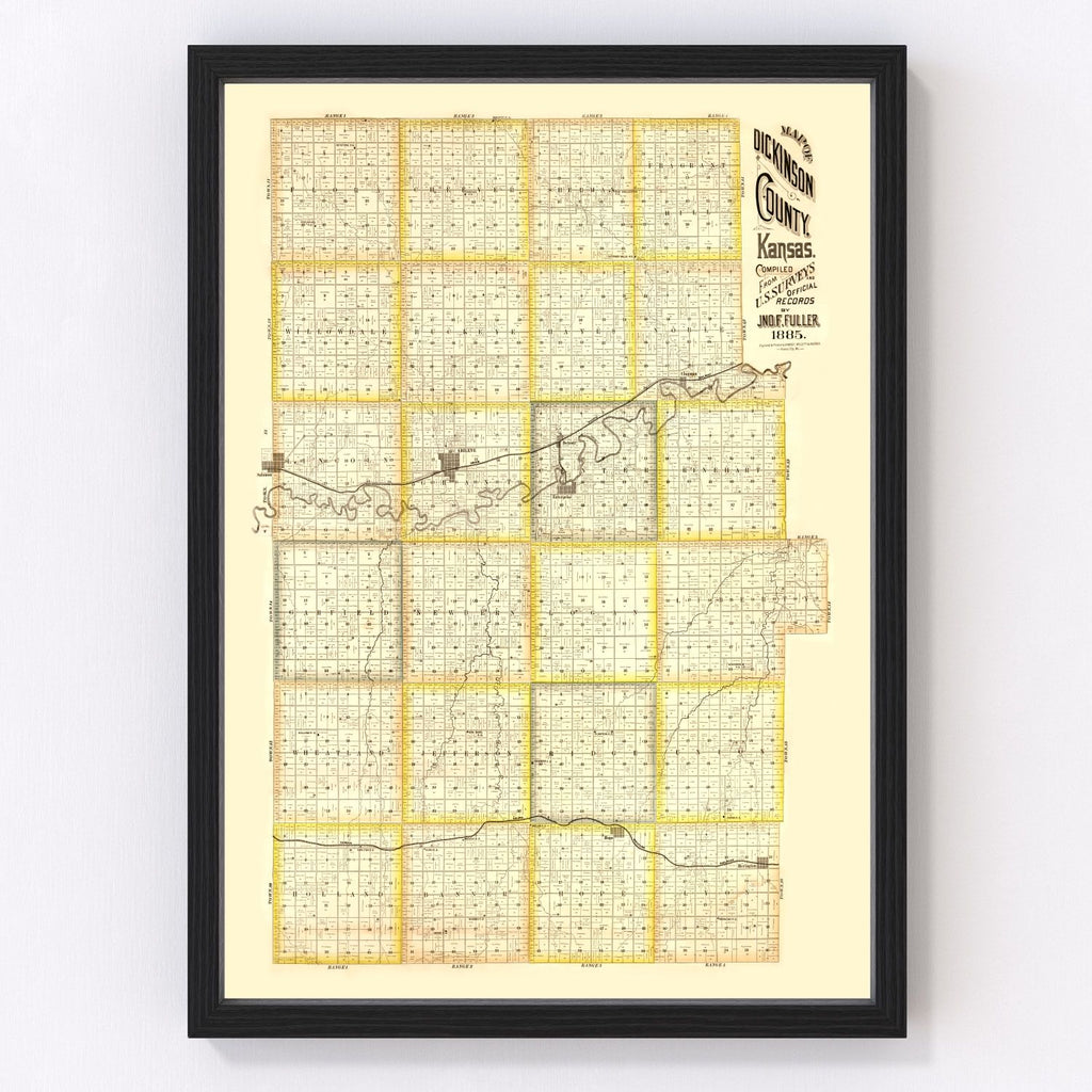 Vintage Map of Dickinson County, Kansas 1885
