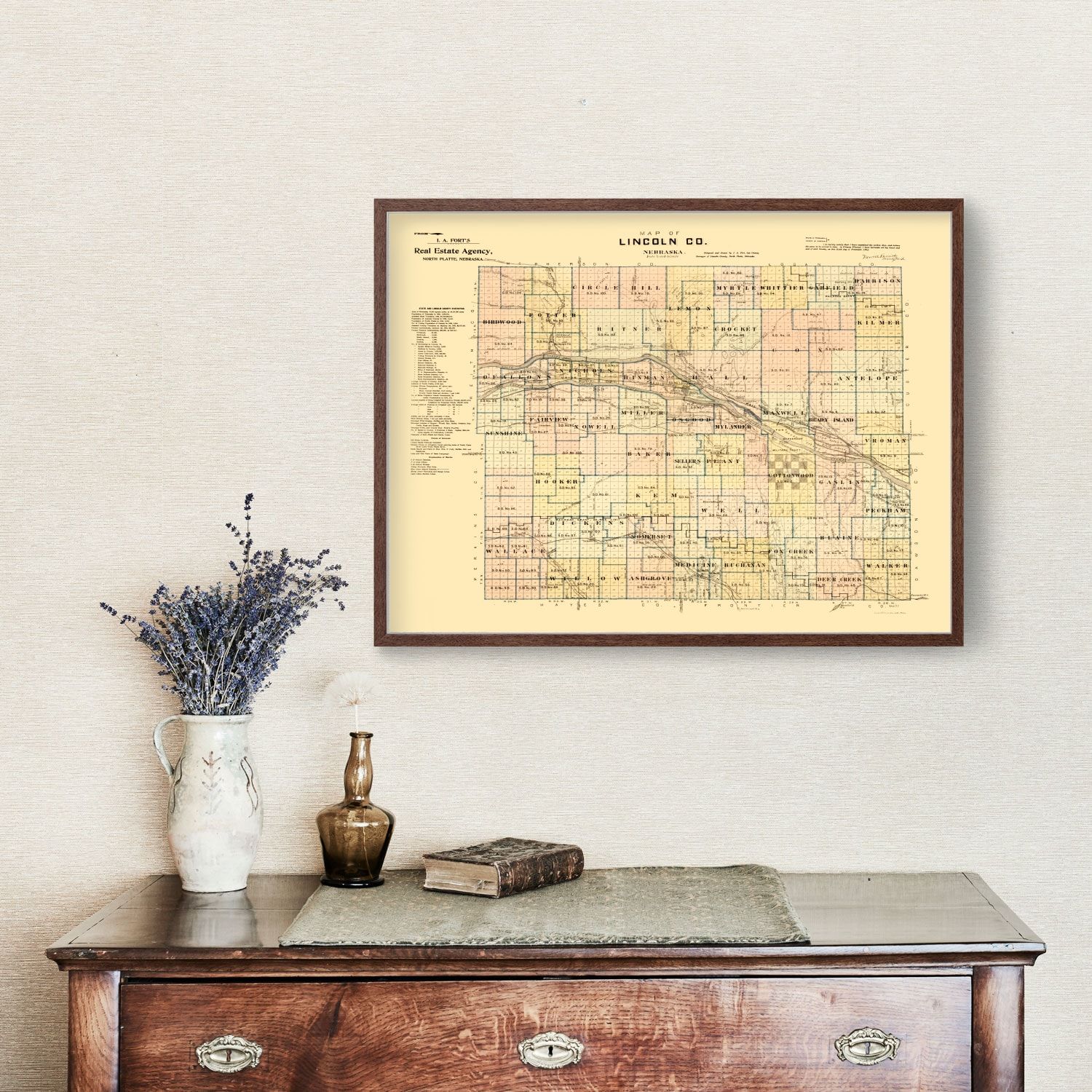 Vintage Map of Lincoln County, Nebraska 1894