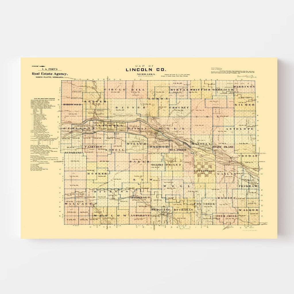 Vintage Map of Lincoln County, Nebraska 1894