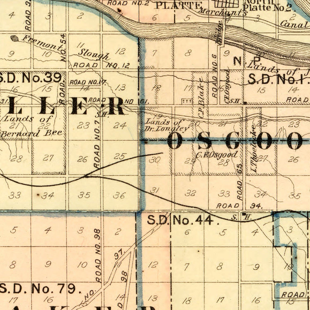 Vintage Map of Lincoln County, Nebraska 1894